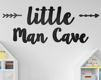 Cartello In Legno Decorazione Spaziale Little Man Cave | 20x30 Cm | Tema Spazio | Per Cameretta Ragazzi | Regalo Divertente