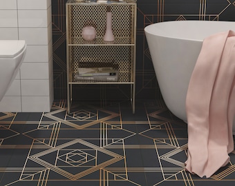 Motif Art déco - Stickers carrelage - Adhésif Carrelage - Stickers carrelage foncé - Carrelage pour cuisine/salle de bain - LOT de 10 - SKU :ATDC