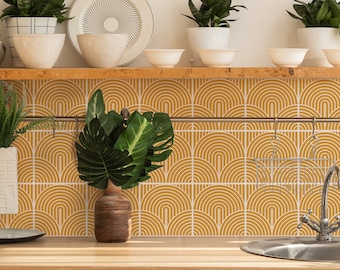 Yellow Mustard Zen Garden Tile Decals, Boho Raibow Tile Stickers, Peel & Stick, Light Bohemian Abstract Shapes, Pack of 10, SKU:YEZG