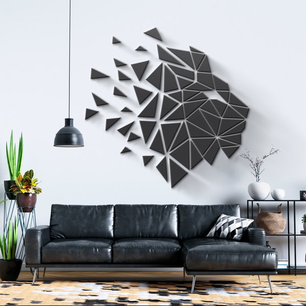 Tête de lion géométrique - Animal géométrique - Art géométrique 3D - Art tête d'animal - Décoration murale - SKU : LIHE
