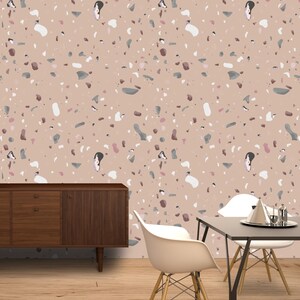 Terrazzo Old Pink Terrazzo Pattern Wallpaper, Wall Decor, Wall Decoration, Removable Wallpaper, Peel and Stick Wallpaper SKU:OPTRR image 1