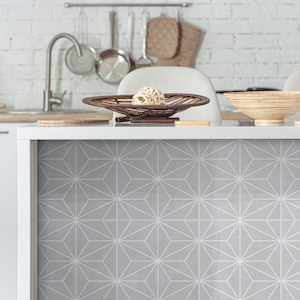 Art Deco Grey Tile Stickers, Floor decals, Tiles for Kitchen/Bathroom Backsplash, Waterproof, PACK of 10, SKU:ATDG
