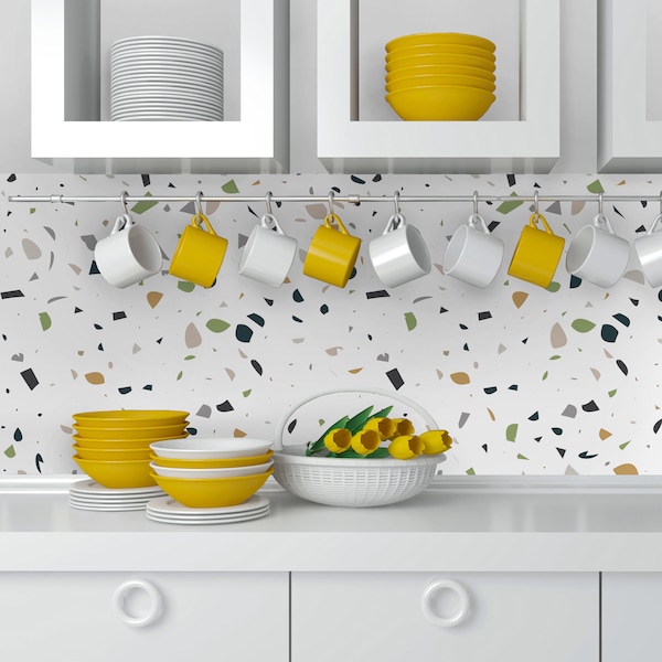 Green White Terrazzo Adhesive Film, Waterproof, Kitchen Backsplash - SKU:GWTAF