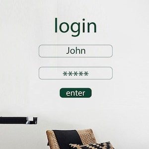 Login and Password Wall Sticker - Login and Password Door Decal - Login and Password for Home Decor with Custom Name - SKU:LOGIN