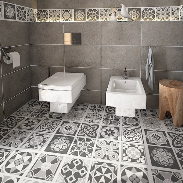 Carrelage Adhésif, Floor Tile Stickers, Carrelage Autocollant, Fliesenaufkleber, Mosaic Wall Art, Fliesensticker, Pack of 32 - SKU:GreyFl