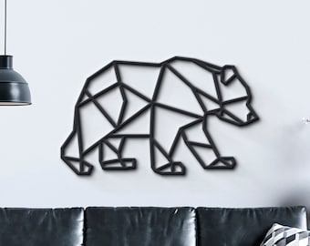 Geometric Bear Wall Art, Modern Animal Wall Decor, Abstract Bear Wall Art, Minimalist Wall Art, SKU:GBER