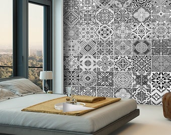 Portuguese Tiles, Tile Decal, Carrelage Adhésif, Tile Decals, Tile Stickers, Stair Stickers, Mosaic Wall Art, Tiles, Pack of 48 - SKU:BWP