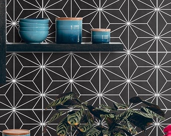 Naklejki na płytki Art Deco Black, Naklejki na płytki Black, Nadające się na ścianę i podłogę, Wodoodporne, Opakowanie 10 sztuk, SKU: ADBL
