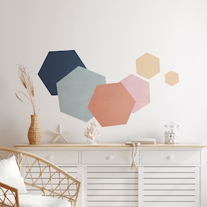 Modern Hexagon Wall Decal, Vinyl Decal, Bedroom Decor, Geometric Wall Art, Wall Decor - SKU:AXBC