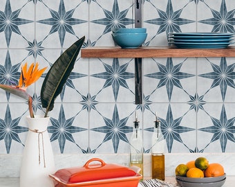Blue Gray Astra Tile Sticker, Suitable for Wall and Floor, Waterproof, Tile Sticker, Decal, Pack of 10, SKU:STOB