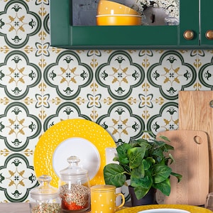 Green Portuguese Tile Stickers, Carrelage Adhésif, Peel & Stick, Tiles for Kitchen/Bathroom, Stickers Carrelage, Pack of 10, SKU:PTGRE