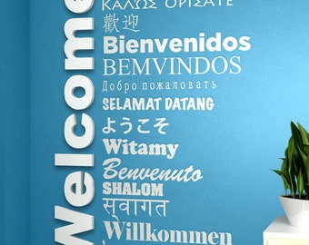 Cartello di benvenuto multilingue, per uffici globali, reception, lobby, hotel e ingressi - SKU:WSM