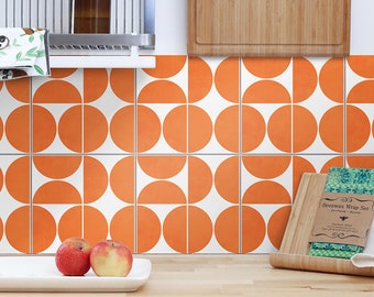 Orange Modern Circles Backsplash Decals - Waterproof - Crédence adhésive - Kitchen Backsplash Peel and Stick in Roll - SKU:RT52