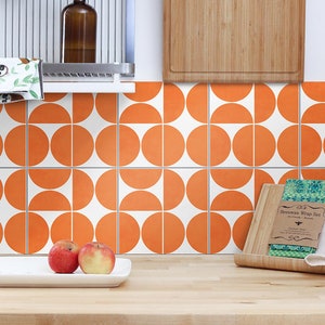Orange Modern Circles Backsplash Decals - Waterproof - Crédence adhésive - Kitchen Backsplash Peel and Stick in Roll - SKU:RT52