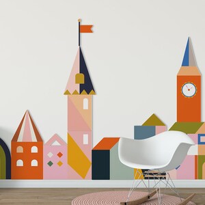 Parete con case di città in 3D, decorazione per pareti cittadine, decorazione per interni della cameretta dei bambini, puzzle per bambini, regalo per bambini, silhouette di città, sala giochi - SKU:CFLH
