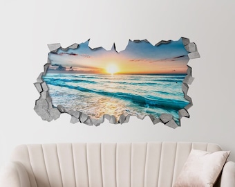 Sunset Broken Wall Decal - 3d Wallpaper - 3d wall decals - 3d printed - 3d wall art - 3d art - Wall Sticker - Wall Decal - SKU: BV3DM