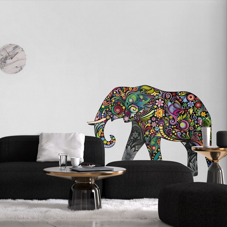 Colorful Tribal Elephant Tribal Wall Art Colorful Floral Etsy