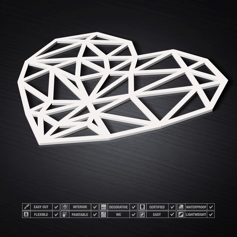 Geometric Heart, Modern Decor,3d Art, Geometric Art, Wall Decor ...