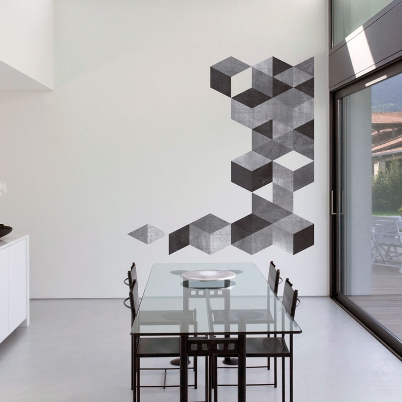 Cubes Cement Effect Mid Century Modern Danish Modernist Stickers Decals SKU:cucementsticker