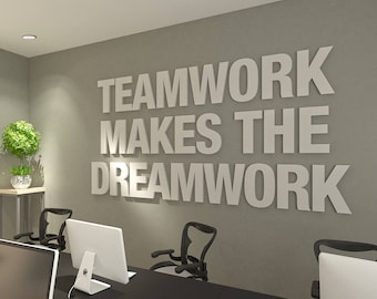 Teamwork makes the Dreamwork, 3D Office Wall Art, Meeting Room Wall Decor, Inspirational and Motivational Art, SKU:TWDW