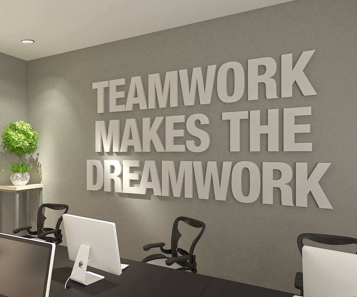 Teamwork Makes the Dreamwork 3D Office Wall Art Typography Etsy