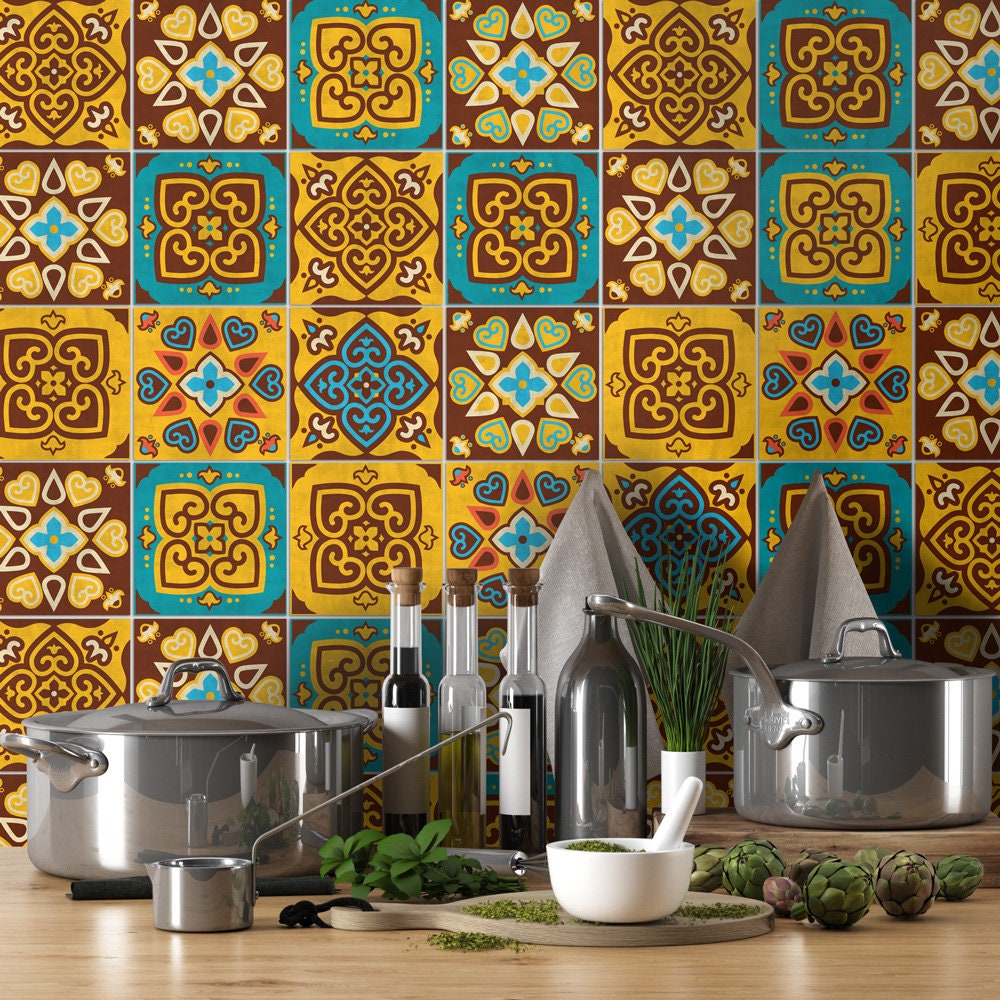 Buenos Aires Tile Stickers, Talavera Tile, Suitable for Wall and Floor, Waterproof, All Sizes, Modern Decor, Art Print, PACK 24, SKU:TTYBB