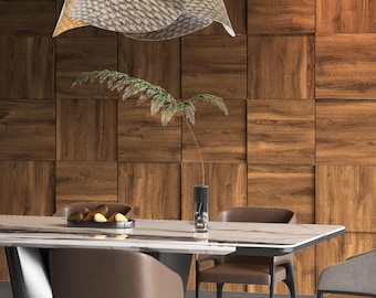 Dark Wood Modular Squares, 3D Decorative Wall Panels, Easy Installation, Wooden Wall Decor, SKU:WOSQ