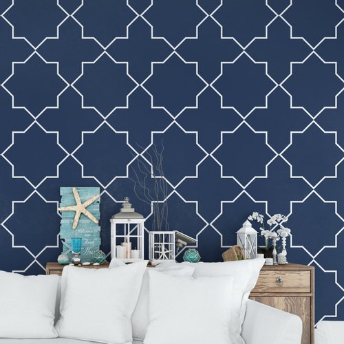 Coastal Wallpaper Geometric Blue White Nautical Removable - Etsy Coastal Wallpaper Geometric Blue White Nautical Removable - Etsy