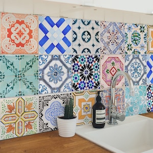 Traditional Spanish Tiles Stickers Tiles Decals Tiles for Kitchen Backsplash or Bathroom Home Carrelage PACK of 32 SKU:SPANTILES image 2