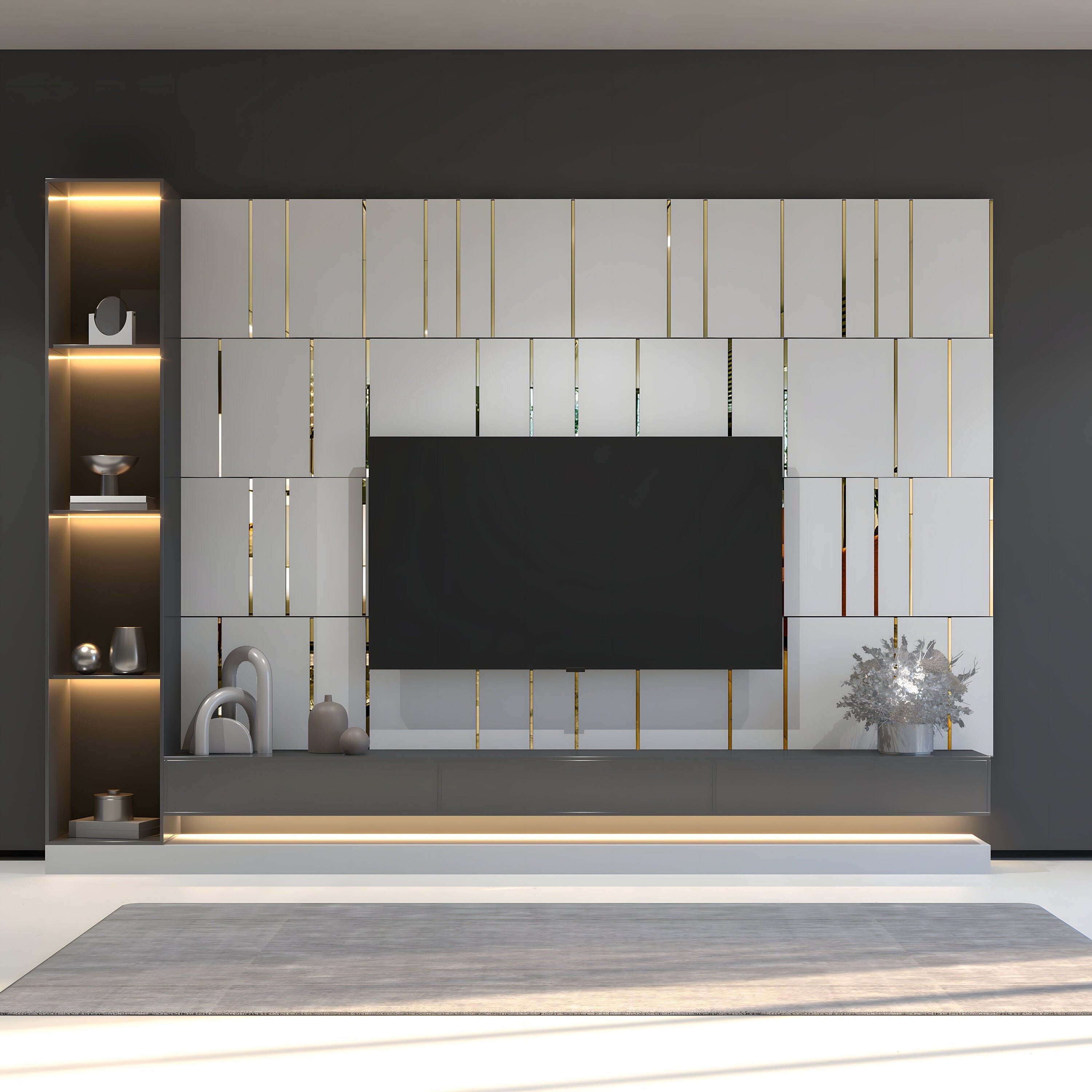 White and Gold Mirror Decorative Panels, 3D Wall Panels, 1 or 4 panels, Easy Installation, SKU:WPGL