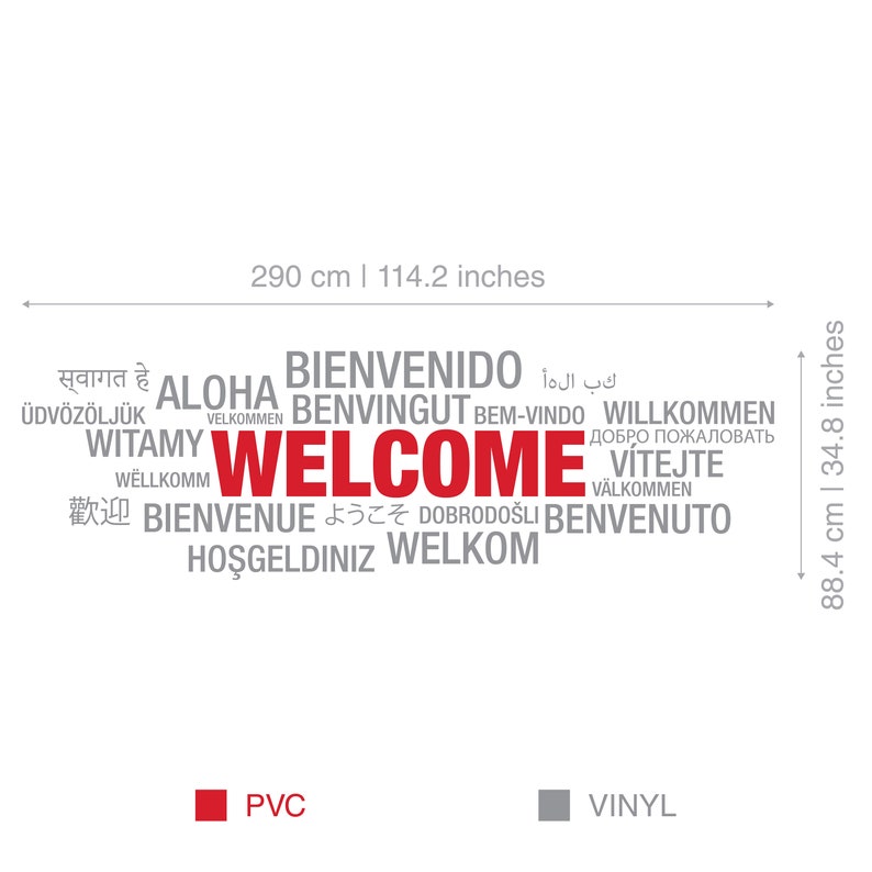 Welcome Sign Multiple Languages, Office Decor, Lobbies, Hotels and Entryways, Welcome Sign Office Vinyl Decor SKU:WM3D image 3