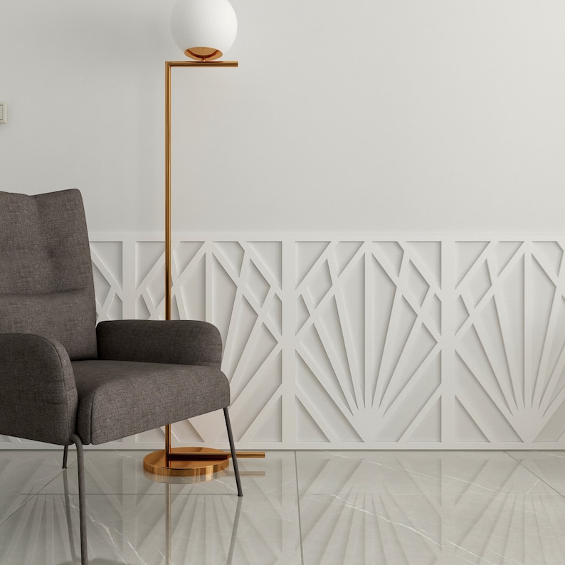 3D Art Deco Wainscot Geometry Paneling, 3D Wall Panels, Vintage ...