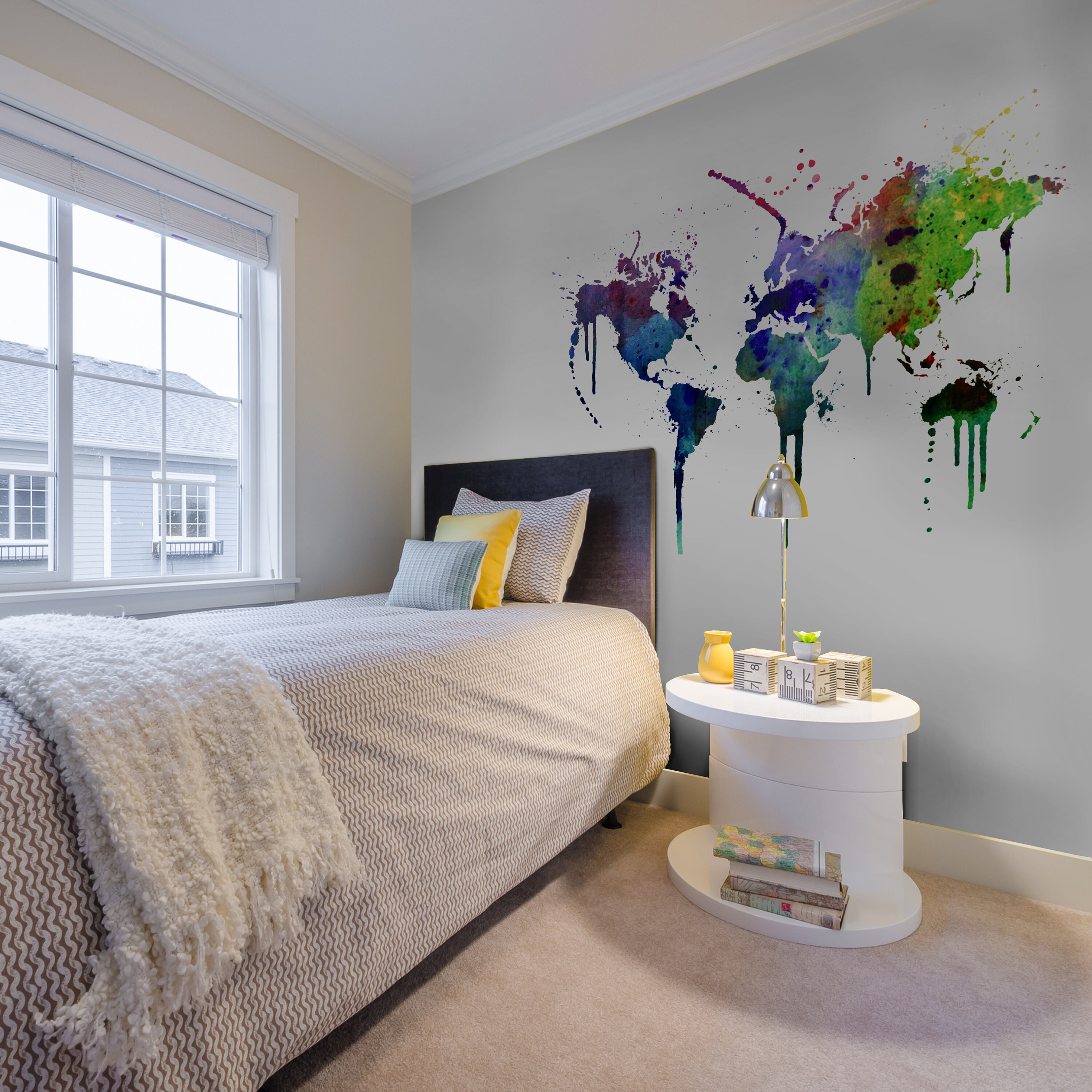 World Map Watercolor Decal - Watercolor World Map - Wall Sticker - Wall ...