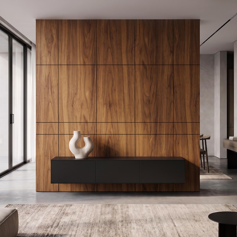 Wooden Cladding Rounded Aged Walnut Effect Wall Panels, Large Wood Wall Cladding, Modern ...