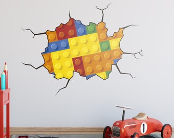 Building Blocks - Bricks on Wall - Cracked wall sticker - Bricks wall decal - Nursery Stickers - Kids Stickers - SKU:BrickEfSt