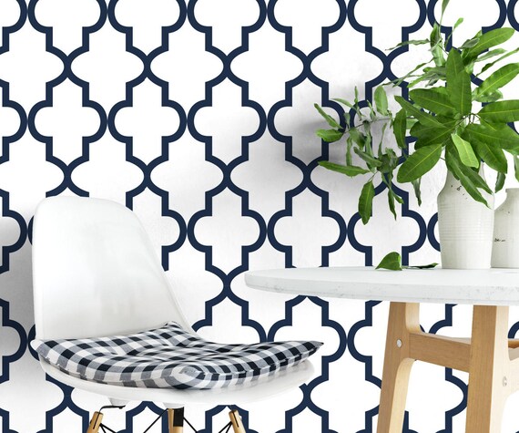 Blue Moroccan Pattern Trellis Wallpaper Removable Etsy Blue Moroccan Pattern Trellis Wallpaper Removable Etsy