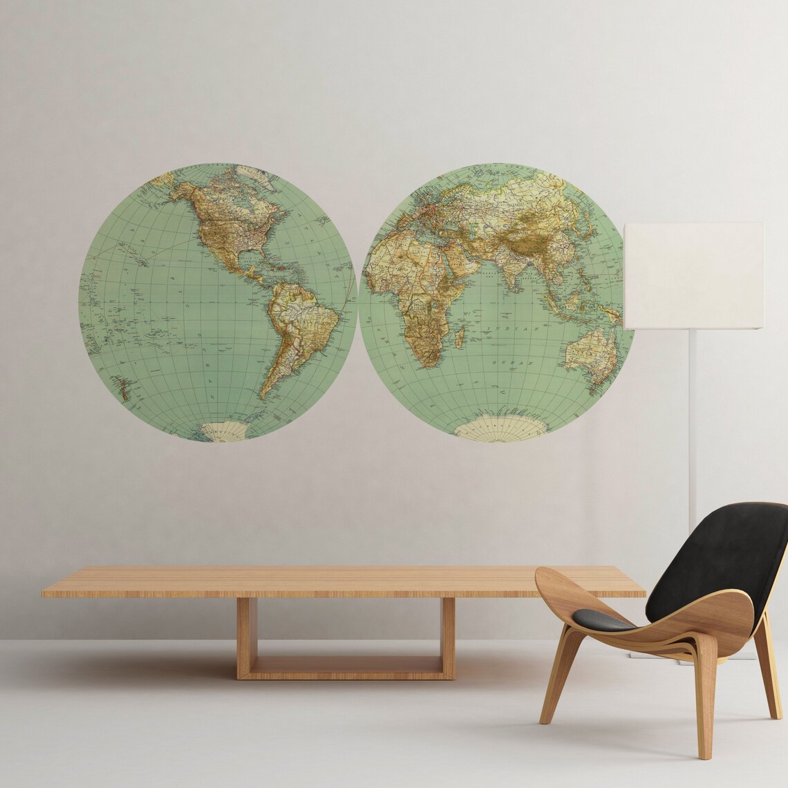 World Map Vintage Decal - Large World Map Retro Vinyl Wall Sticker ...