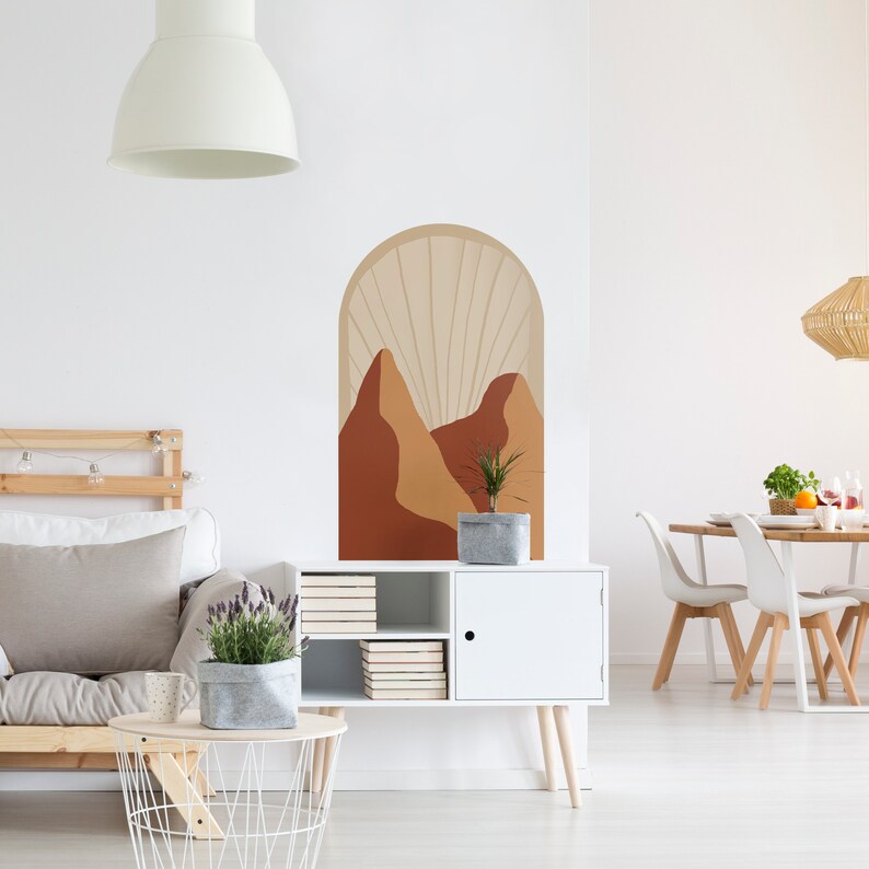 Mountains Boho Abstract Wall Decal Terracotta Color Wall Art Etsy