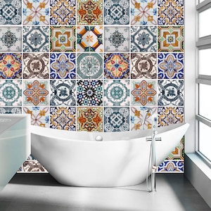 Portuguese Tiles, Carrelage Adhésif, Tile Stickers, Tile Decal, Stair Stickers, Stickers Carrelage, Fliesenaufkleber, Pack of 48 - SKU:APA