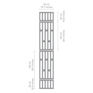 May include: Gray decorative panels with a geometric design. Each panel is 19.7 inches wide and 39.4 inches tall. The image also shows a panel that is 12.6 inches tall. The panels are arranged vertically.