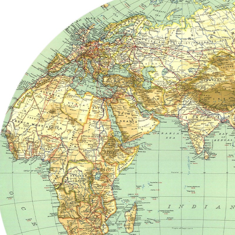 World Map Vintage Decal - Large World Map Retro Vinyl Wall Sticker ...
