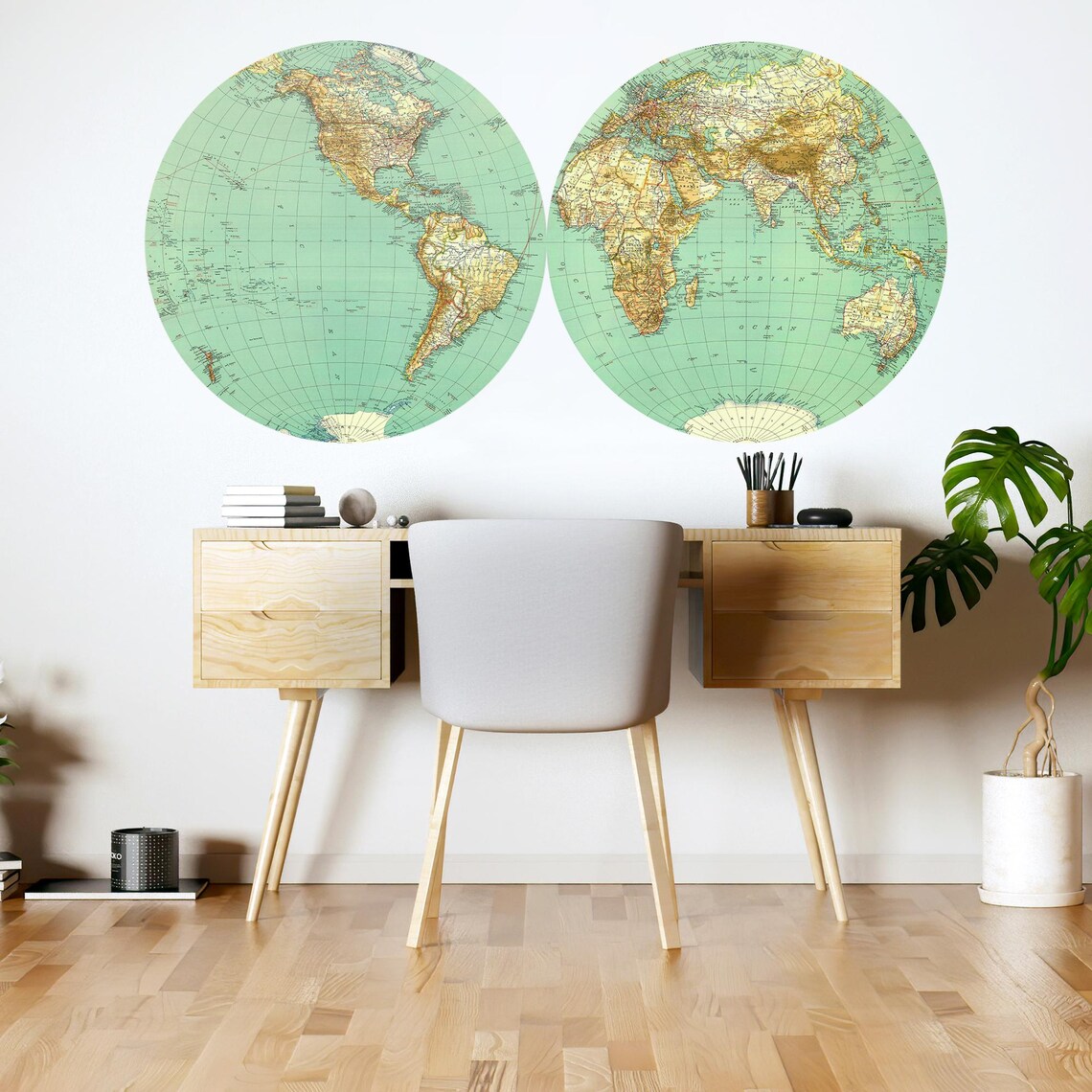 World Map Vintage Decal - Large World Map Retro Vinyl Wall Sticker ...