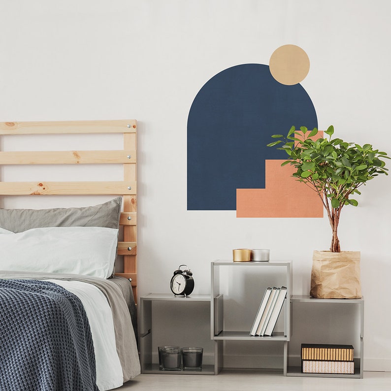 Boho Wall Decal Mid Century Wall Decal Retro Minimal Art Etsy