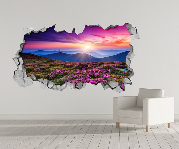 Purple Landscape 3d  Wall Stickers  3d  Wall Art Wall Etsy