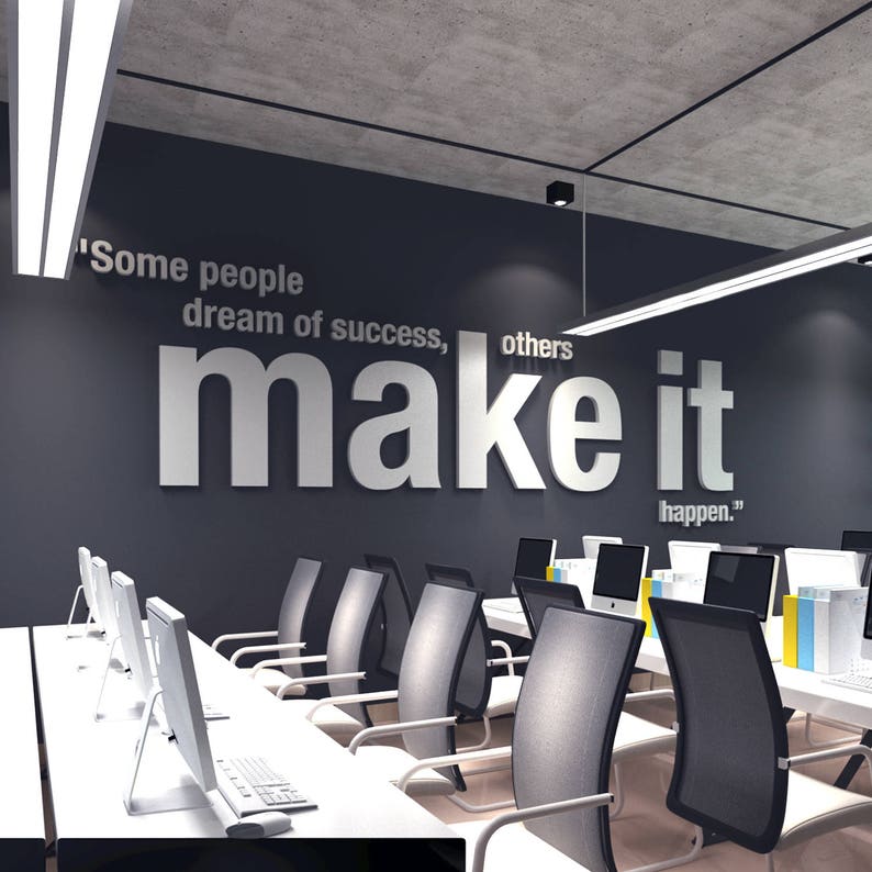 Make it Happen, 3D office decor wall art, Inspirational and Motivational typography decals stickers SKU:OMIH imagem 2