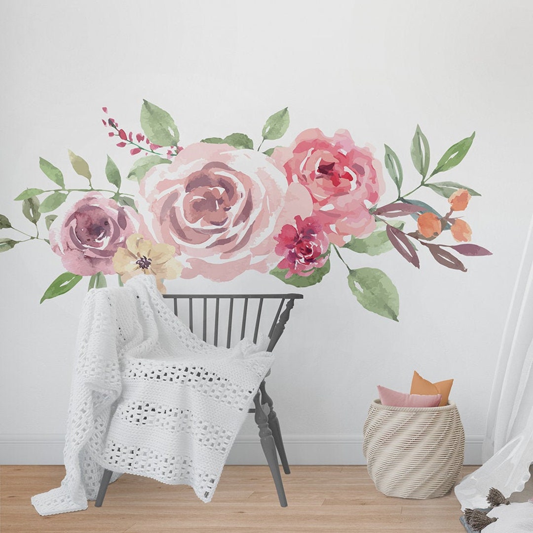 Peony Wall Decals, Watercolor Flower Wall Decor, Floral Wall Art ...