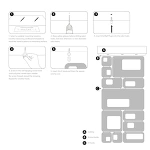 Puede incluir: Diagrama de instalaci&oacute;n de un panel decorativo de pared. Incluye una plantilla de medici&oacute;n (29 cm), instrucciones de perforaci&oacute;n e inserci&oacute;n de ganchos de tornillo. El dise&ntilde;o del panel presenta formas rectangulares y cuadradas.