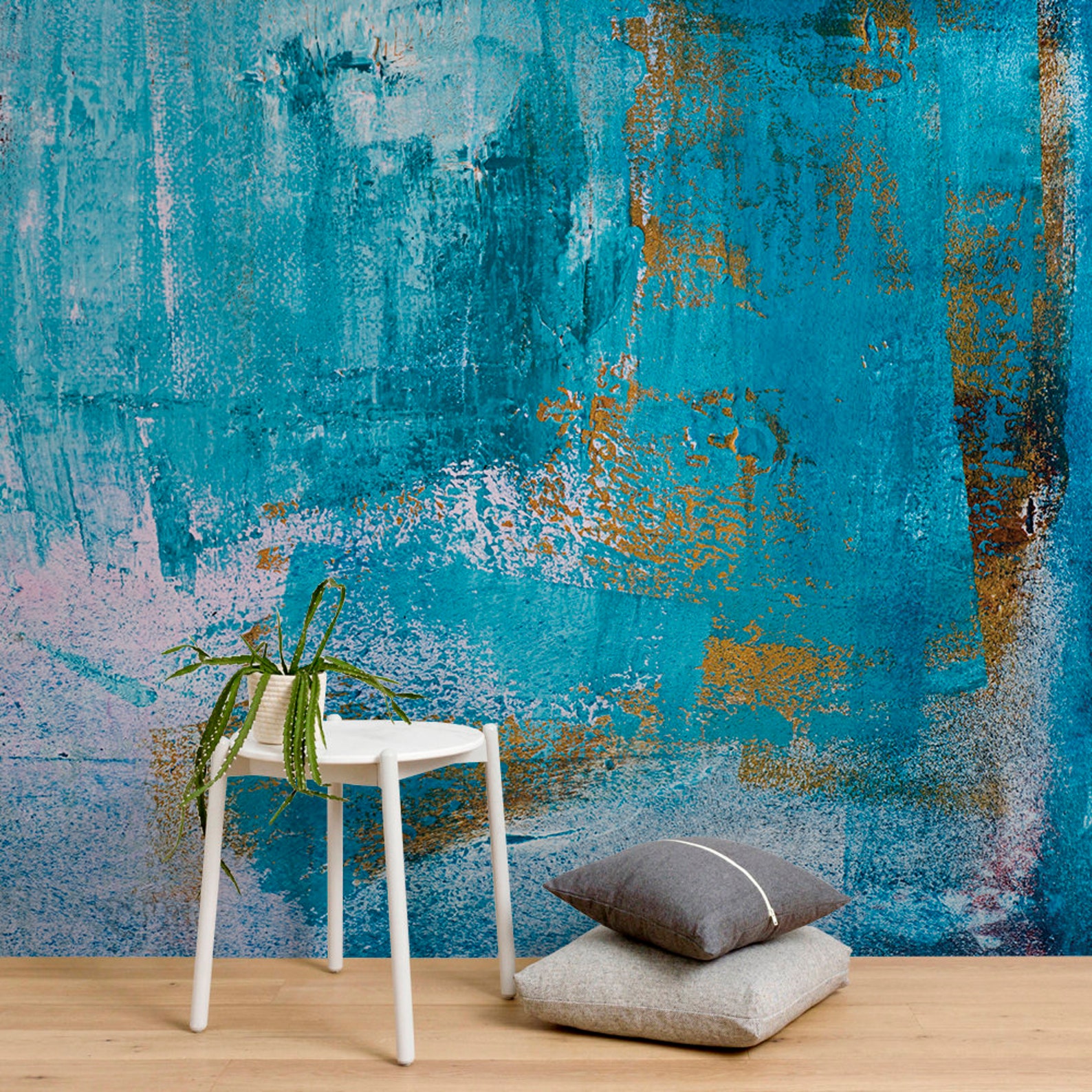 Urban Blue Art Wall Mural Repositionable Adhesive Fabric Etsy