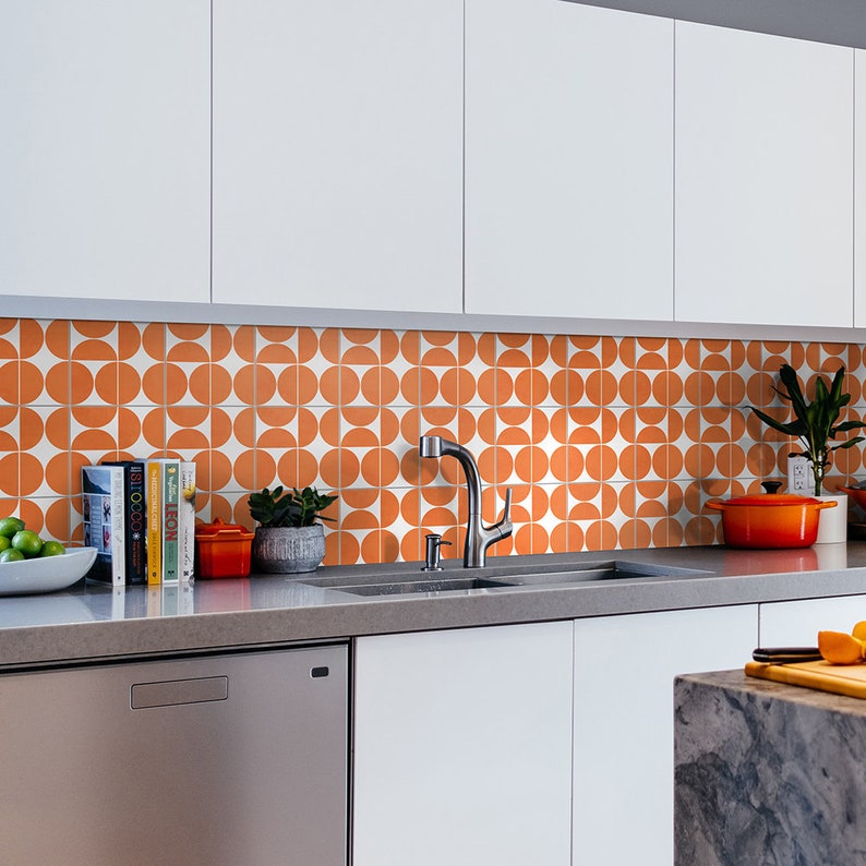 Orange Modern Circles Backsplash Decals Waterproof Crédence adhésive Kitchen Backsplash Peel and Stick in Roll SKU:RT52 image 3