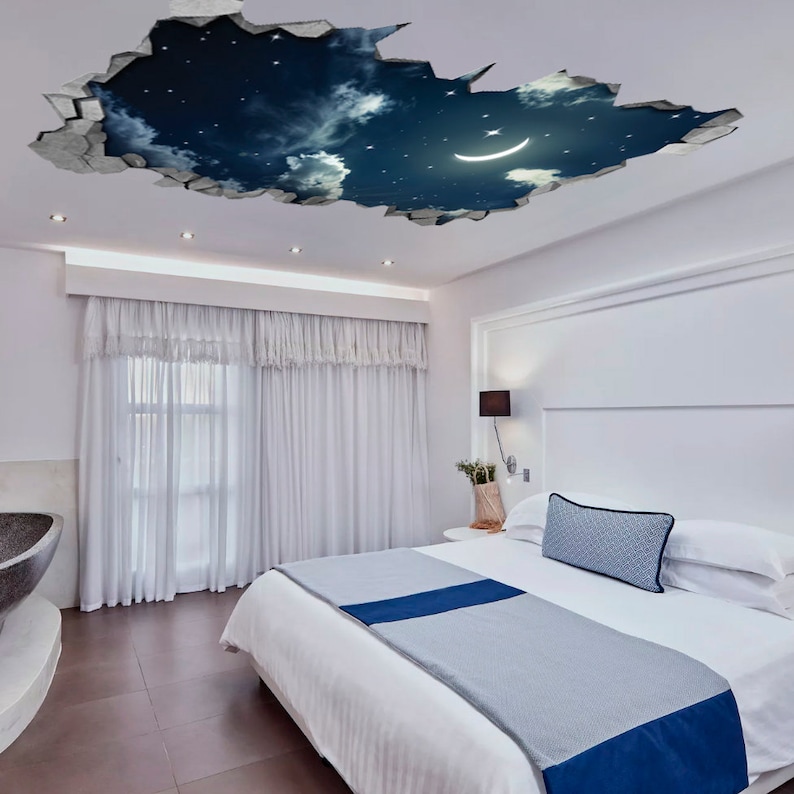Night Sky 3D Effect Ceiling 3d Wallpaper 3d Wall Decals Etsy